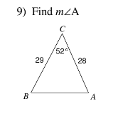 9) Find mZA
с
/52°
29
28
B
A