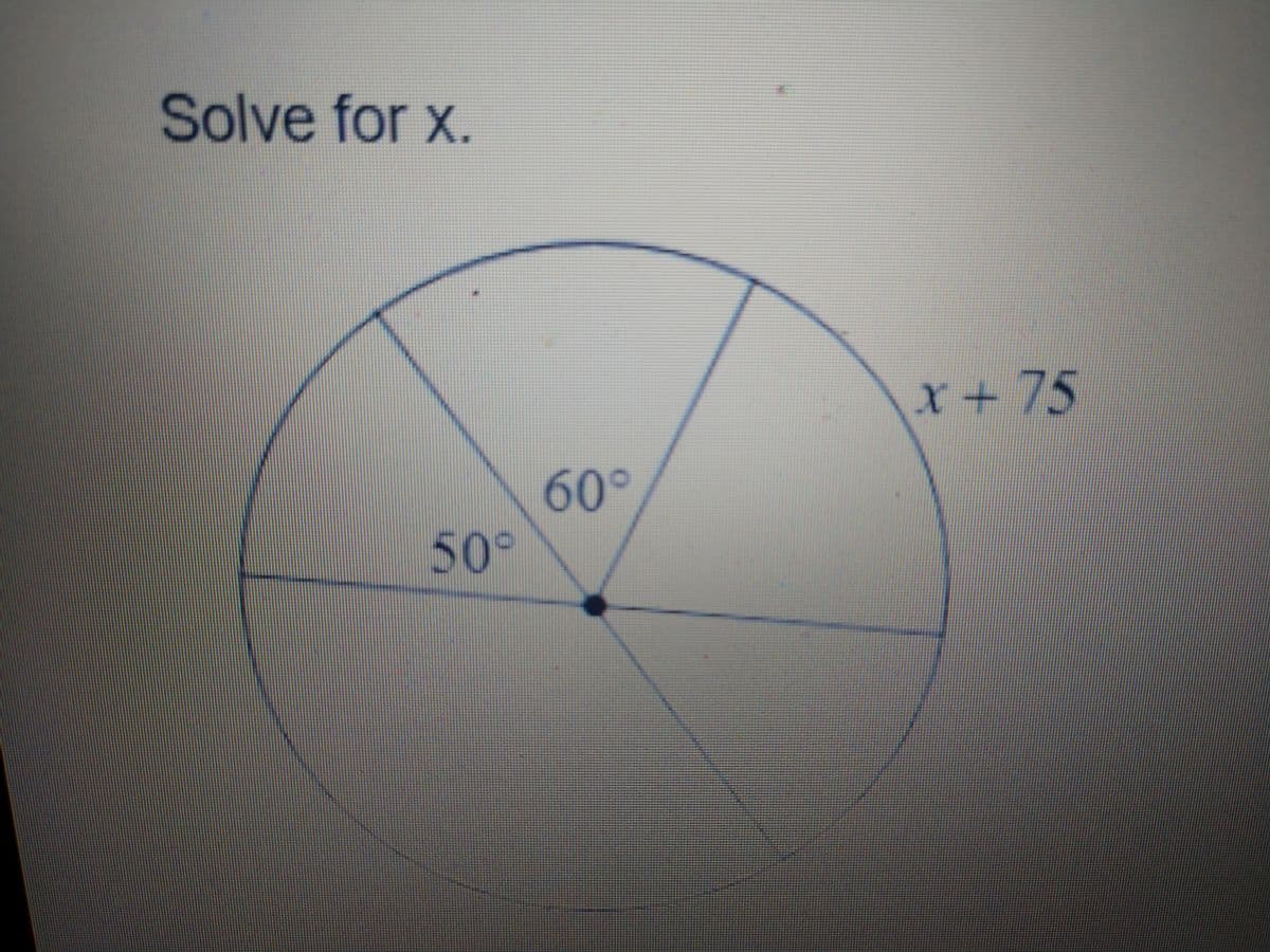 Solve for x.
X + 75
60°
50°
