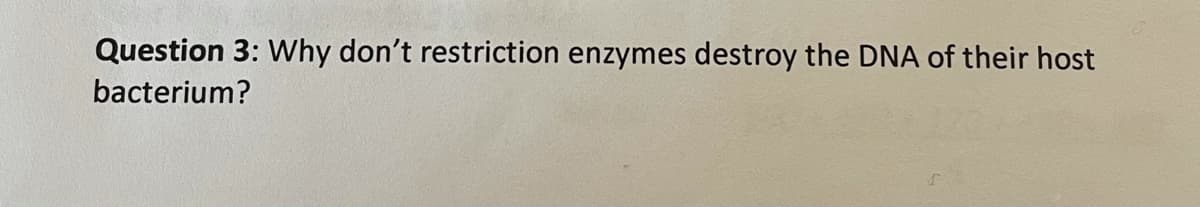 Question 3: Why don't restriction enzymes destroy the DNA of their host
bacterium?
