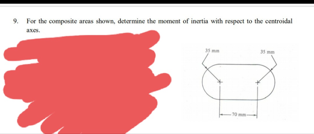 9.
For the composite areas shown, determine the moment of inertia with respect to the centroidal
аxes.
35 mm
35 mm
70 mm
