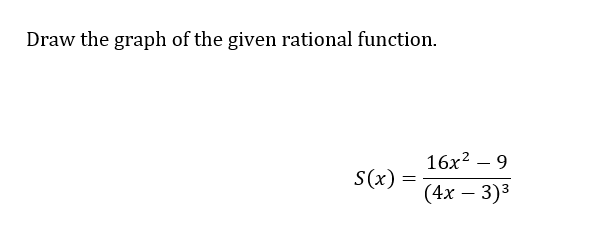 Draw the graph of the given rational function.
S(x) =
=
16x²9
(4x - 3)³