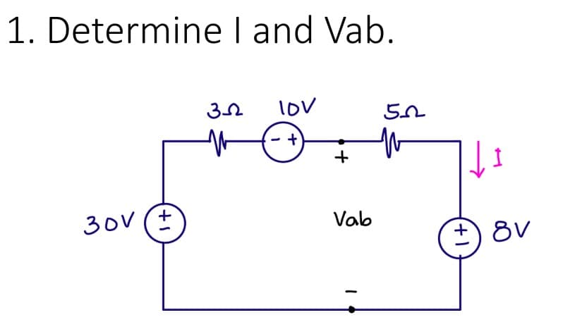 1. Determine I and Vab.
+1
30V (+
352
10V
+
+
Vab
52
+1
8v