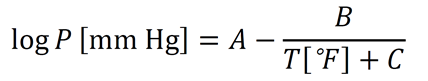 В
log P [mm Hg] = A
T[F] +C
