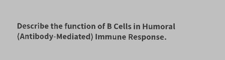 Describe the function of B Cells in Humoral
(Antibody-Mediated) Immune Response.
