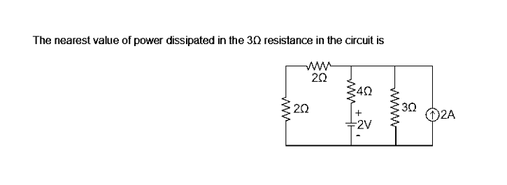 The nearest value of power dissipated in the 30 resistance in the circuit is
20
202
40
+
-2V
:30
2A