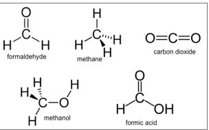 H
O=C=O
H
H.
carbon dioxide
formaldehyde
methane
H
H
C-O
H
H
OH
H methanol
formic acid
I
