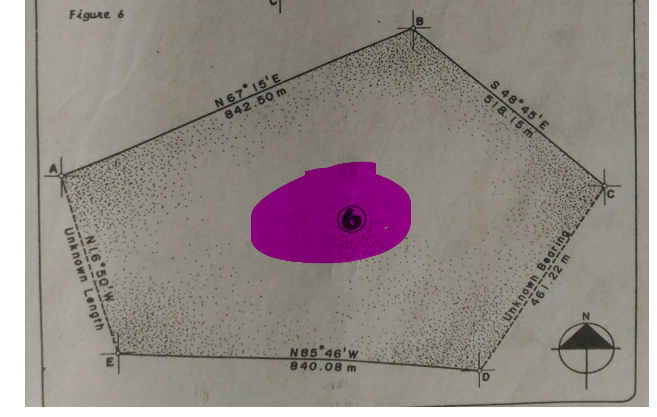 Figure 6
N67 15'E
842.50 m
S 48°45'E
518.15 m
N85 46'w
840.08 m
Unknown Length
nowh Bearing
461.22 m
