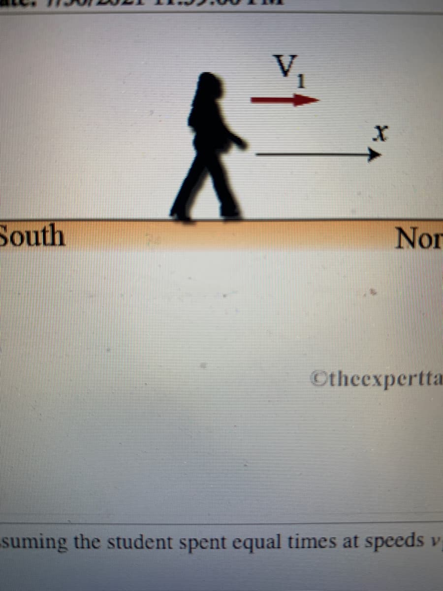 South
Nor
Otheexpertta
suming the student spent equal times at speeds v
V.

