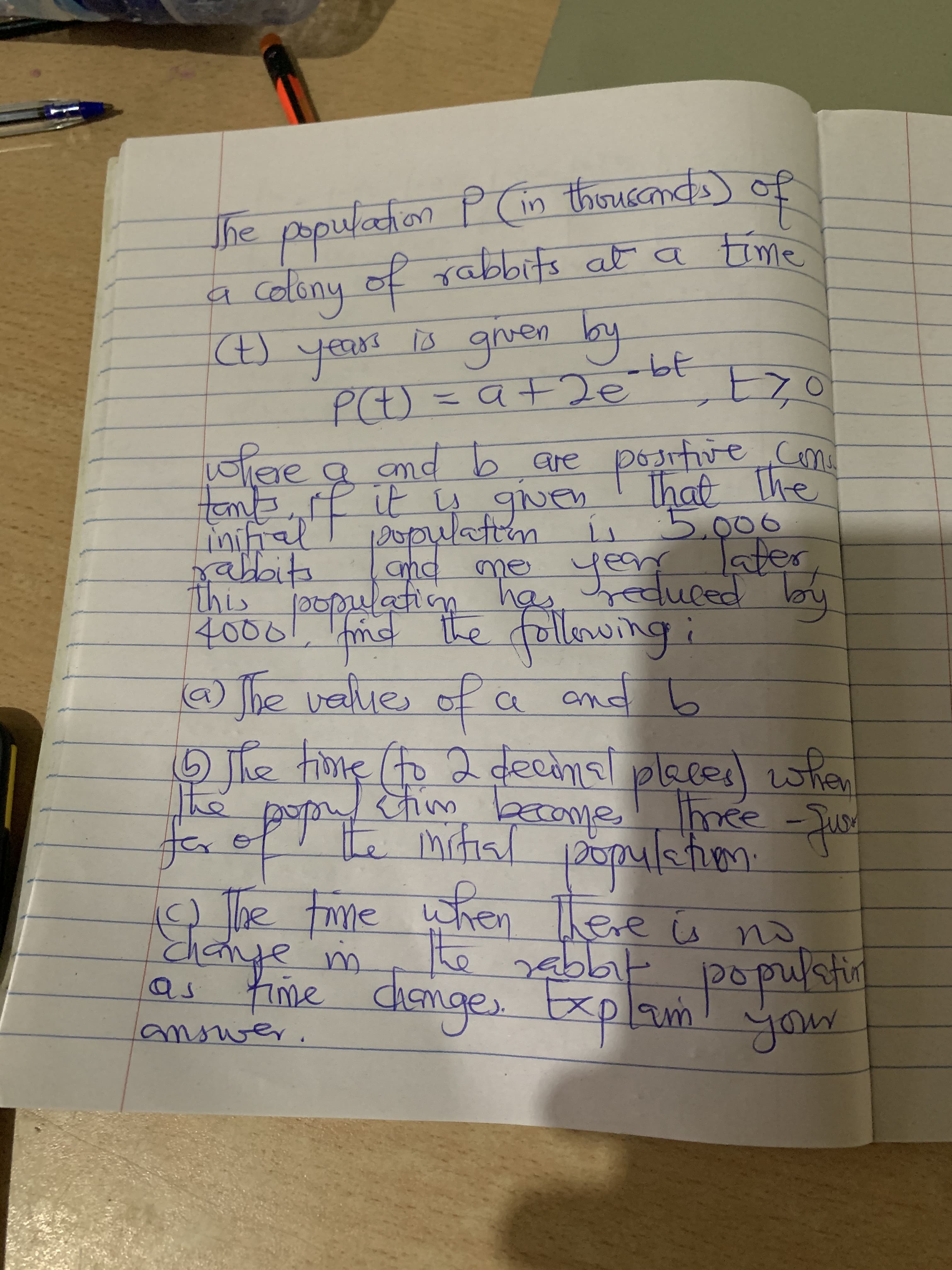 es of a and b
5 The fime (to 2decinal
popytim become mee
@he value
the
fore
places) when
thnee
1) The time when there s n
the
प्चि
chaye im
e abbi populstir
rabbıt
no
as
dienges Explam Po pulstir
Plam
answer.
your
