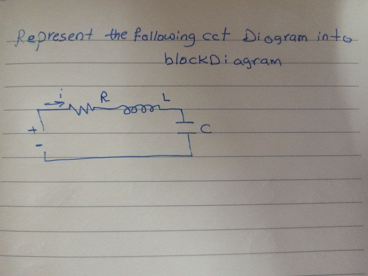 Represent
the following cct Diogram into
blockDiagram
R.

