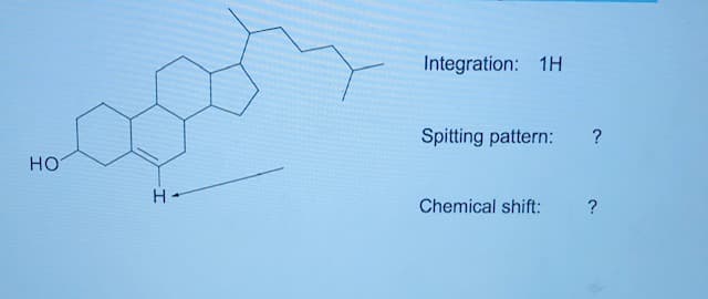 Integration: 1H
Spitting pattern:
?
но
Chemical shift:
?
