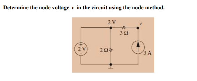 Determine the node voltage v in the circuit using the node method.
2 V
2 V
292
392
3 A