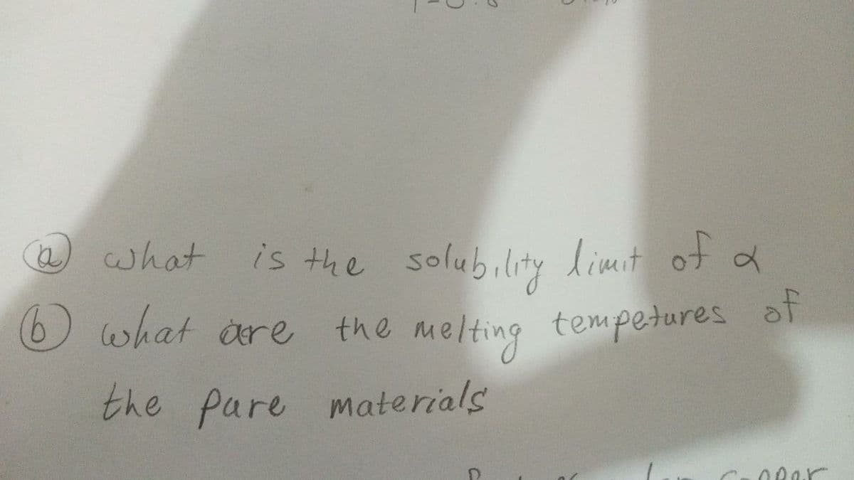G
is the solubility limit of a
the melting tempetures of
@ what
6 what are the melting
the pare materials
C
Oper