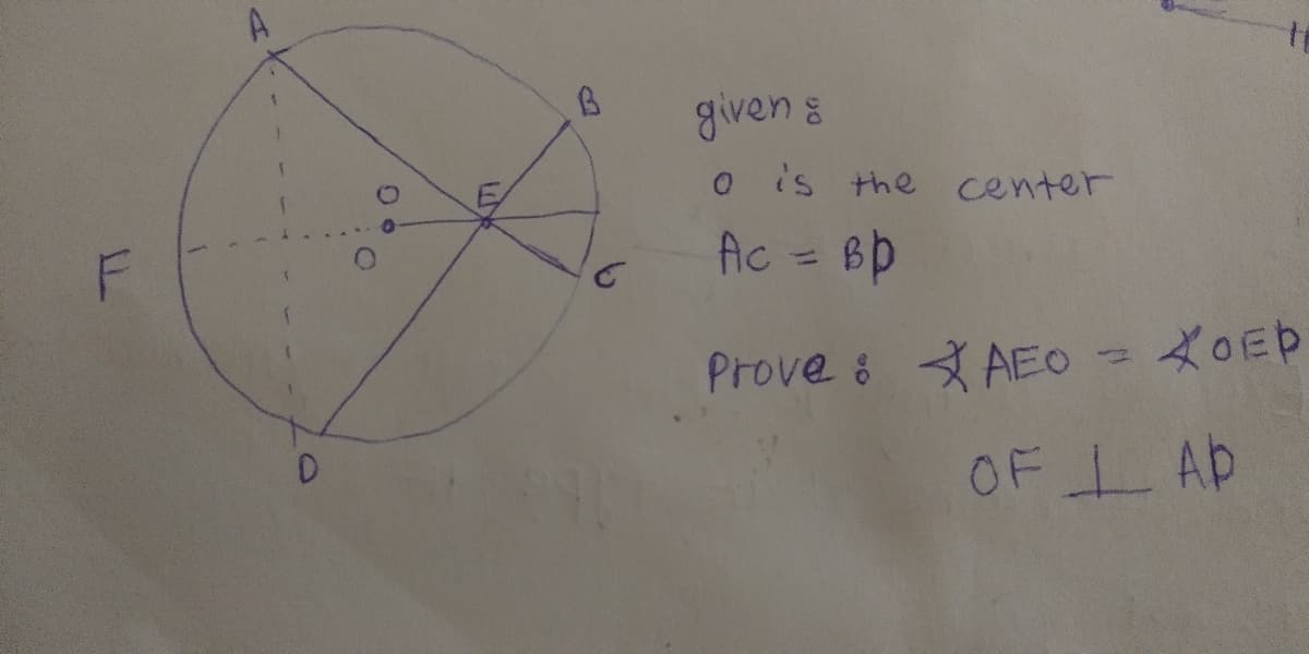 F
A
D
O
B
given :
o is the center
Ac = BP
Prove: AEO
K
фоер
OF AP