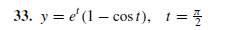 33. y = e' (1 – cos t), t =
%3D
