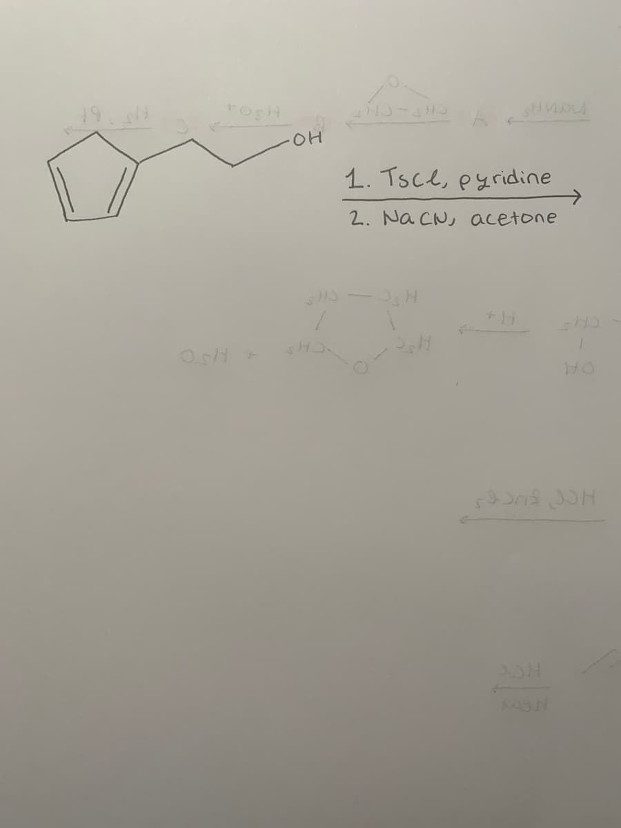 OH
1. Tsce, eyridine
2. Na CN, acetone
