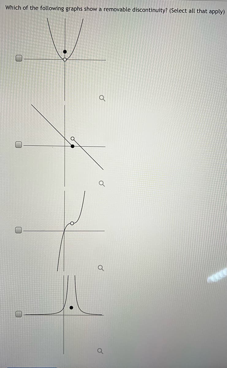Which of the following graphs show a removable discontinuity? (Select all that apply)
U
O
a
*****
