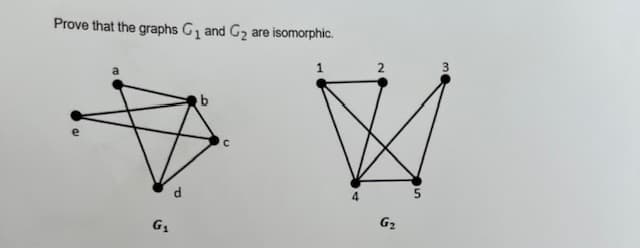 Prove that the graphs G₁ and G₂ are isomorphic.
a
G₁
b
с
1
2
G₂
5
3