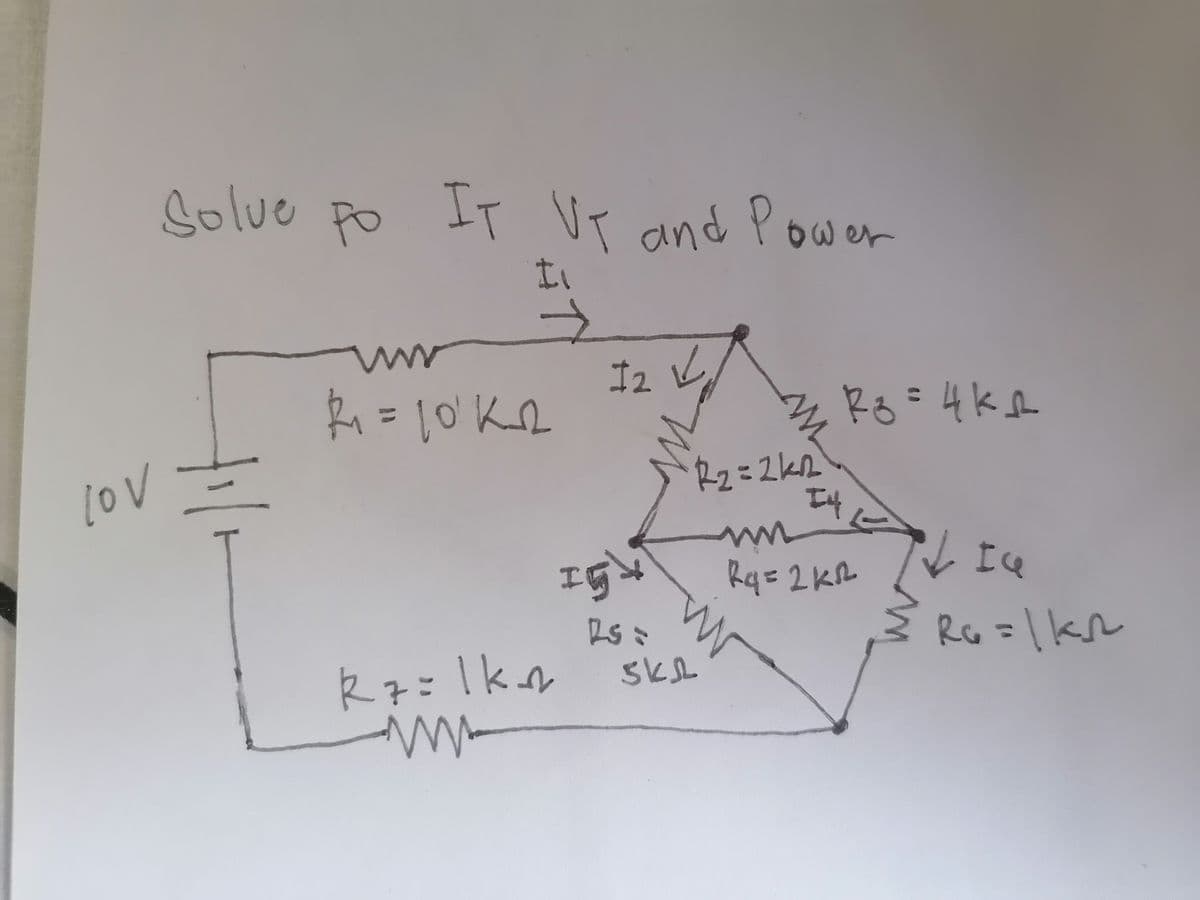 Colue Fo IT VT and Power
->
I2
10'K
%3D
4k
lov
10
Rz =2kn
Rq= 2KR
RS
Ik.
Ro
%3D
