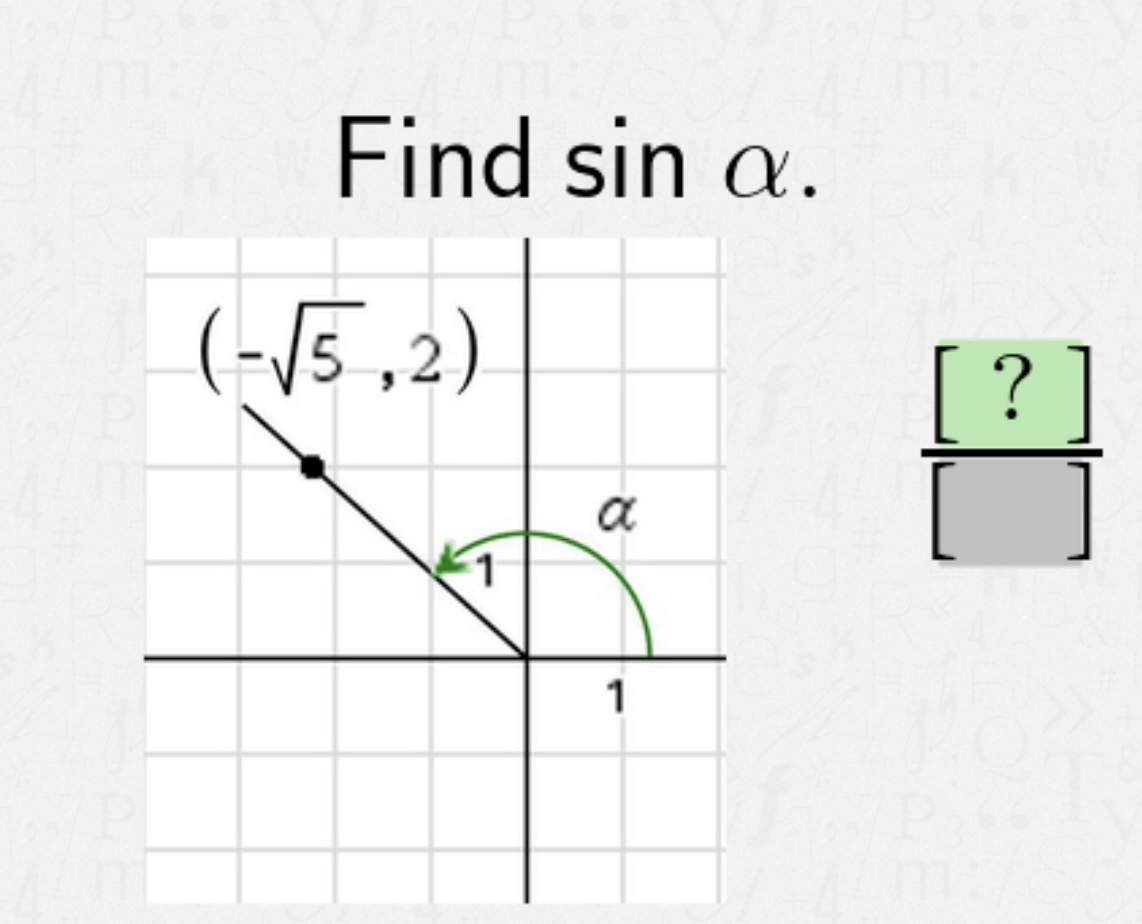 Find sin a.
(-/5 ,2)
[?
1
