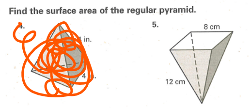 Find the surface area of the regular pyramid.
in.
5.
12 cm
8 cm