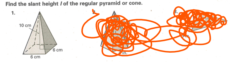 Find the slant height / of the regular pyramid or cone.
1.
10 cm
6 cm
6 cm
in.