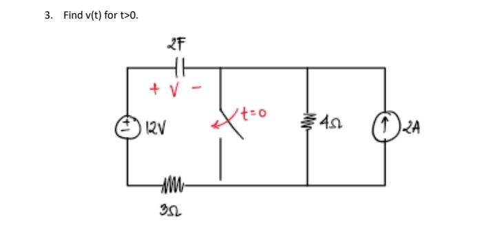 3. Find v(t) for t>0.
炸
+ V
12V
32
Xt=o
号42