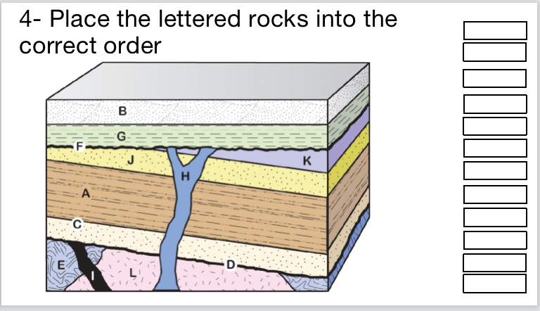 4- Place the lettered rocks into the
correct order
E
B
======
F
H
D
K
‒‒‒‒‒‒‒‒‒‒‒‒