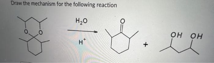 Draw the mechanism for the following reaction
H2O
+
он он