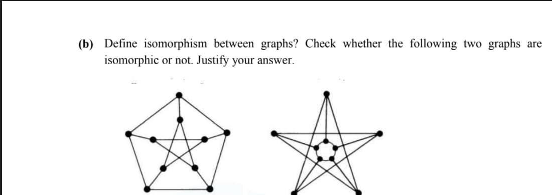 (b) Define isomorphism between graphs? Check whether the following two graphs
isomorphic
are
or not. Justify your answer.
