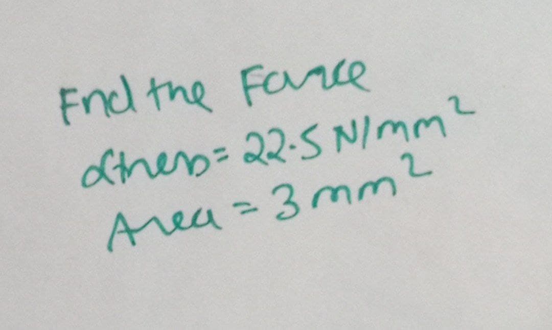 Fnd the Face
ofthens = 22.5 N/mm²
Area = 3mm²
