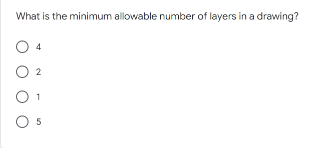 What is the minimum allowable number of layers in a drawing?
4
2
1
