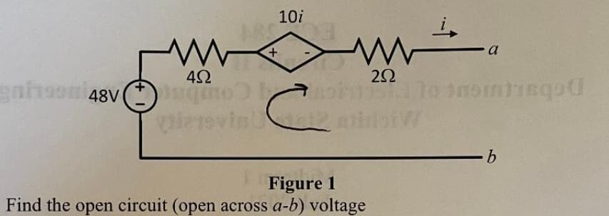 www
4Ω
gheon 48vinga
vietov
+
10i
с
7
m
i
Figure 1
Find the open circuit (open across a-b) voltage
a
252
contato tromtisqo
-b