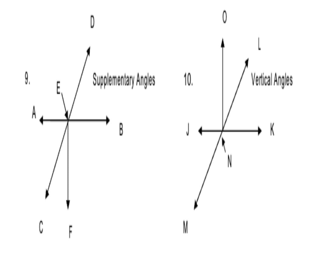 9.
C F
D
Supplementary Angles
B
10.
Vertical Angles