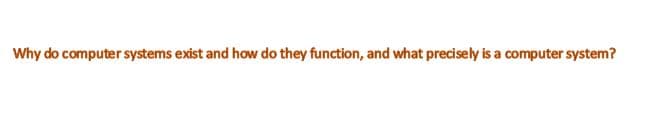 Why do computer systems exist and how do they function, and what precisely is a computer system?
