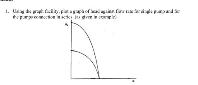1. Using the graph facility, plot a graph of head against flow rate for single pump and for
the pumps connection in series (as given in example)

