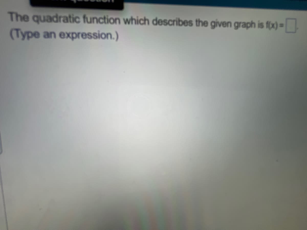 The quadratic function which describes the given graph is f(x)=D
(Type an expression.)

