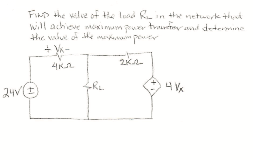 FIND the valve of the load RLin the network that
will achieve méxi mum power trauster and determine
the value of tke mevimum pewer
+ Vk -
24V(±)
