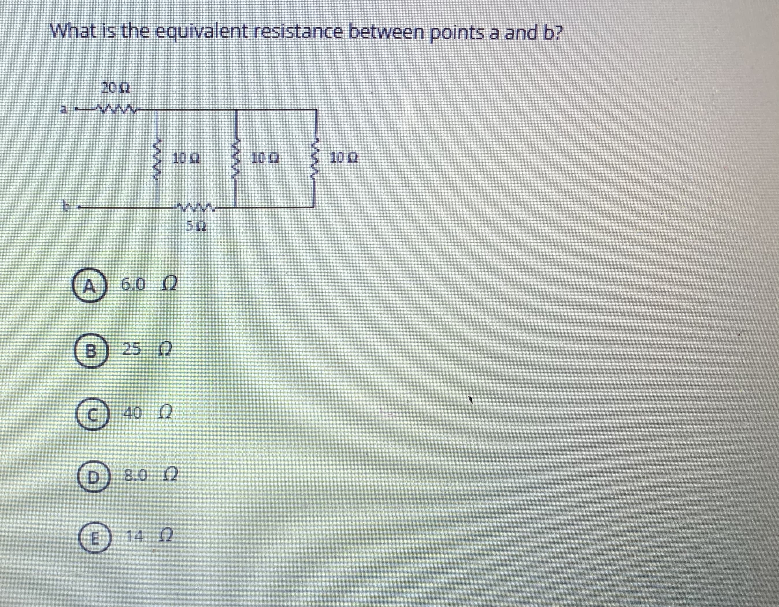 What is the equivalent resistance between points a and b?
202
10 Q
100
10 Q
