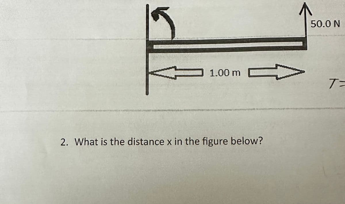 50.0 N
1.00 m
T=
2. What is the distance x in the figure below?