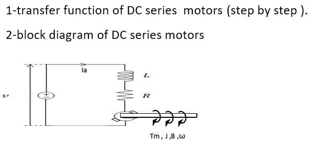 1-transfer function of DC series motors (step by step ).
2-block diagram of DC series motors
la
IE
R
D
♡
Tm, J,B,W