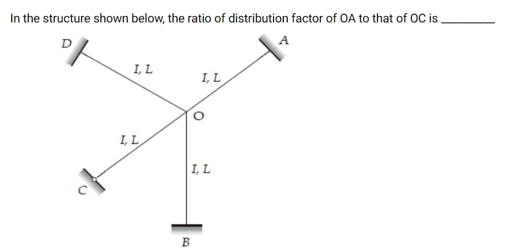 In the structure shown below, the ratio of distribution factor of OA to that of OC is
D
A
I, L
I, L
I, L
I, L
В
