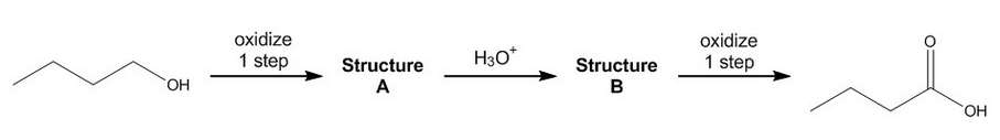 oxidize
1 step
H3O+
OH
Structure
A
Structure
B
oxidize
1 step
O
OH