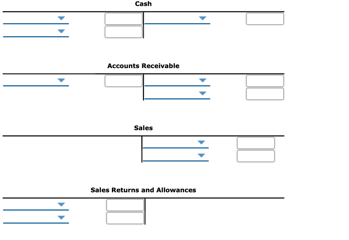 Cash
Accounts Receivable
Sales
Sales Returns and Allowances
