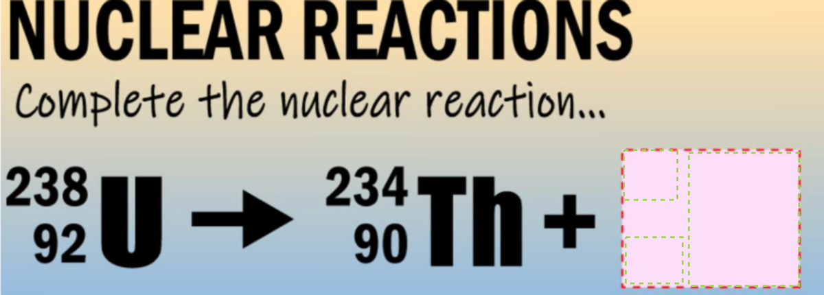 NUCLEAR REACTIONS
Complete the nuclear reaction...
238
92
U
234 Th+
90