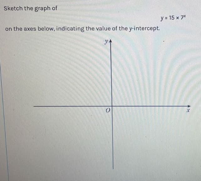 Sketch the graph of
on the axes below, indicating the value of the y-intercept.
O
y = 15 x 7x
X