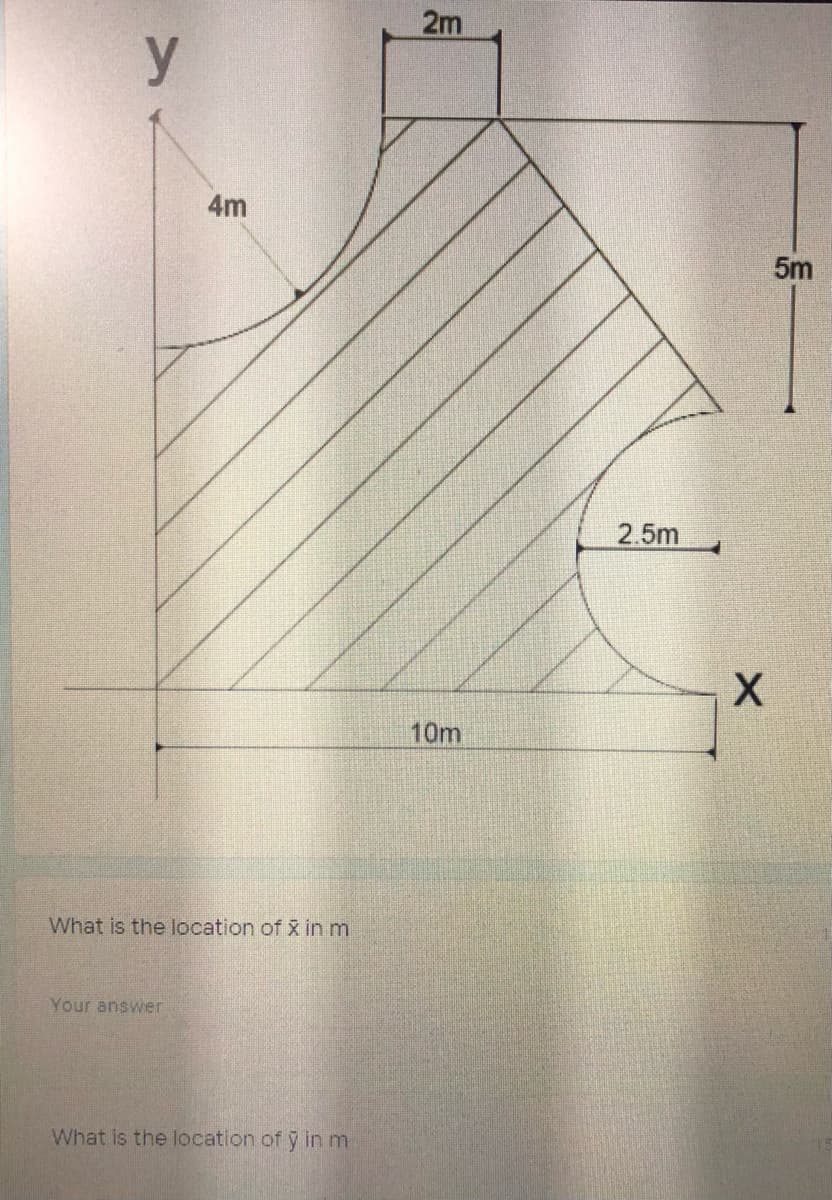 2m
y
4m
5m
2.5m
10m
What is the location of X in m
Your answer
What is the location of y in m
