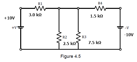 R1
R4
3.0 kn
1.5 kn
+10V
+V
-V
-10V
R2
R3
2.5 kn
7.5 kn
Figure 4.5
