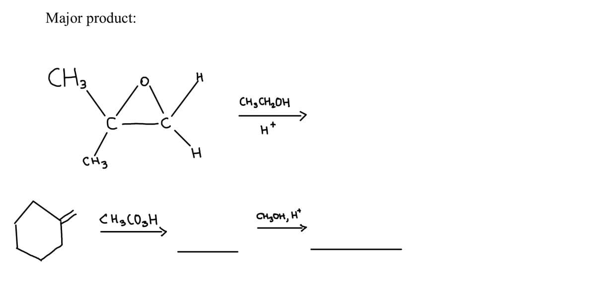 Major product:
CH₂
СН3
C
C
H
CH3CH₂OH
Η
+
Сна созн
сизон, на