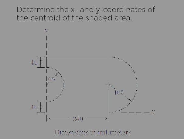 Determine the x- and y-coordinates of
the centroid of the shaded area.
t.
Dinntor in milineters
::
